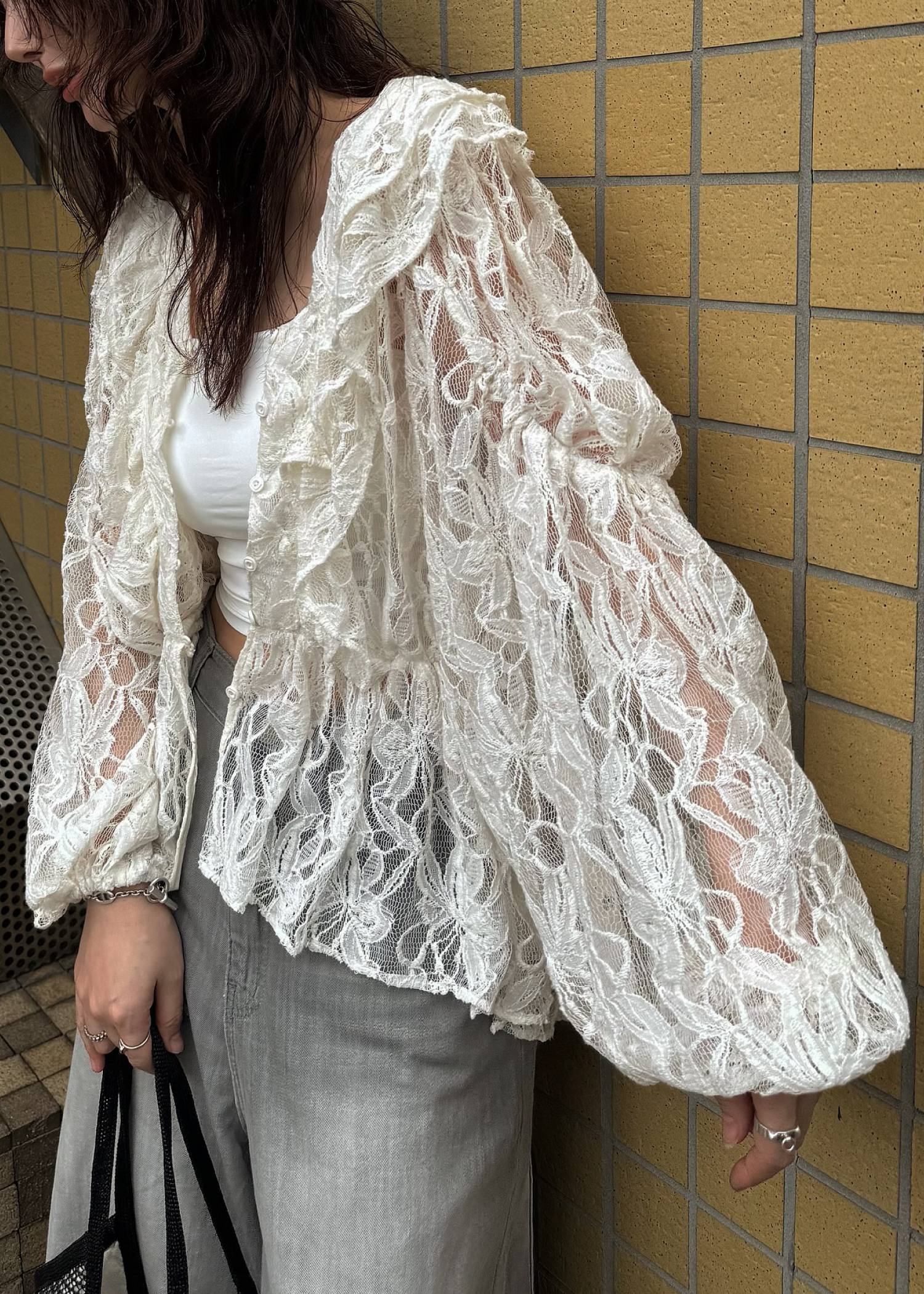 tiered frill neck volume sleeve lace BL