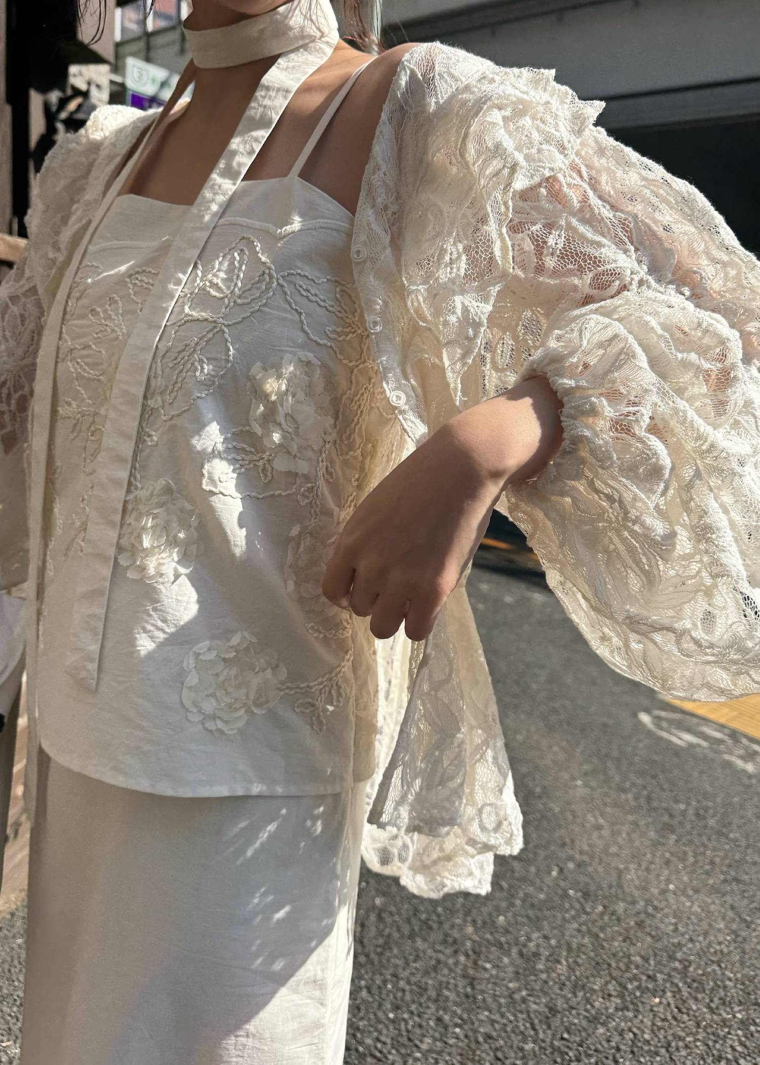 tiered frill neck volume sleeve lace BL