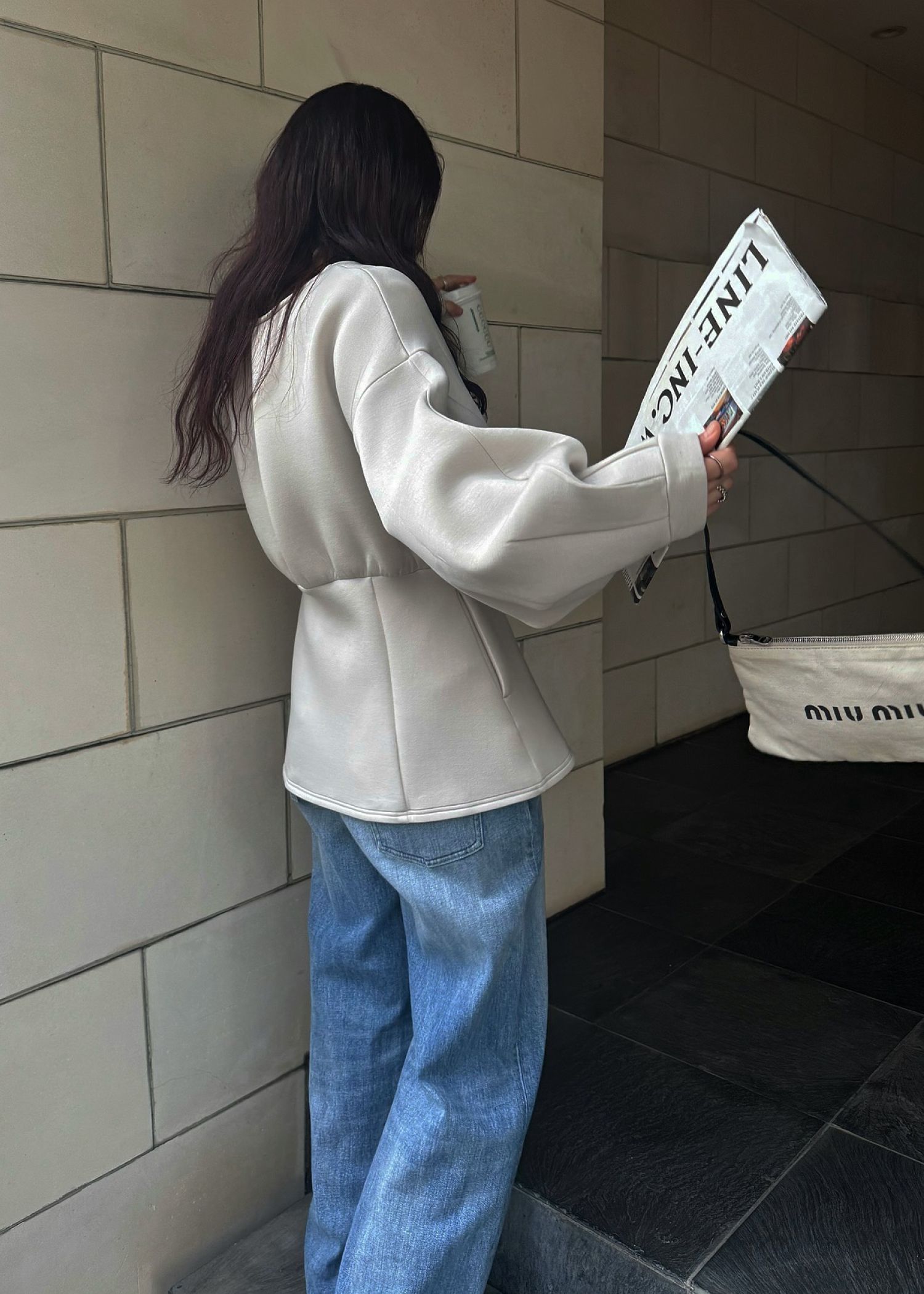 v neck volume sleeve peplum ponte tops