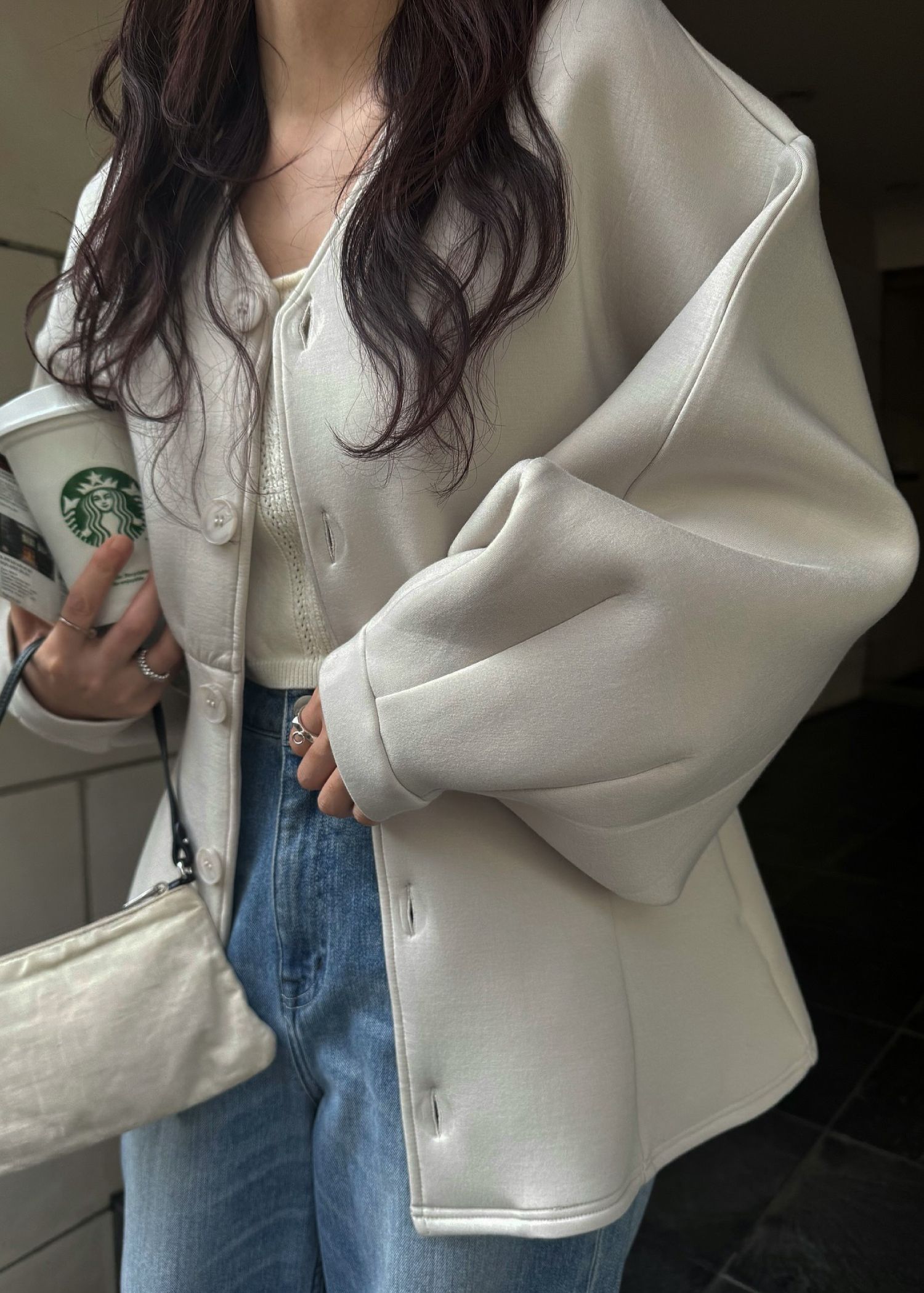 v neck volume sleeve peplum ponte tops