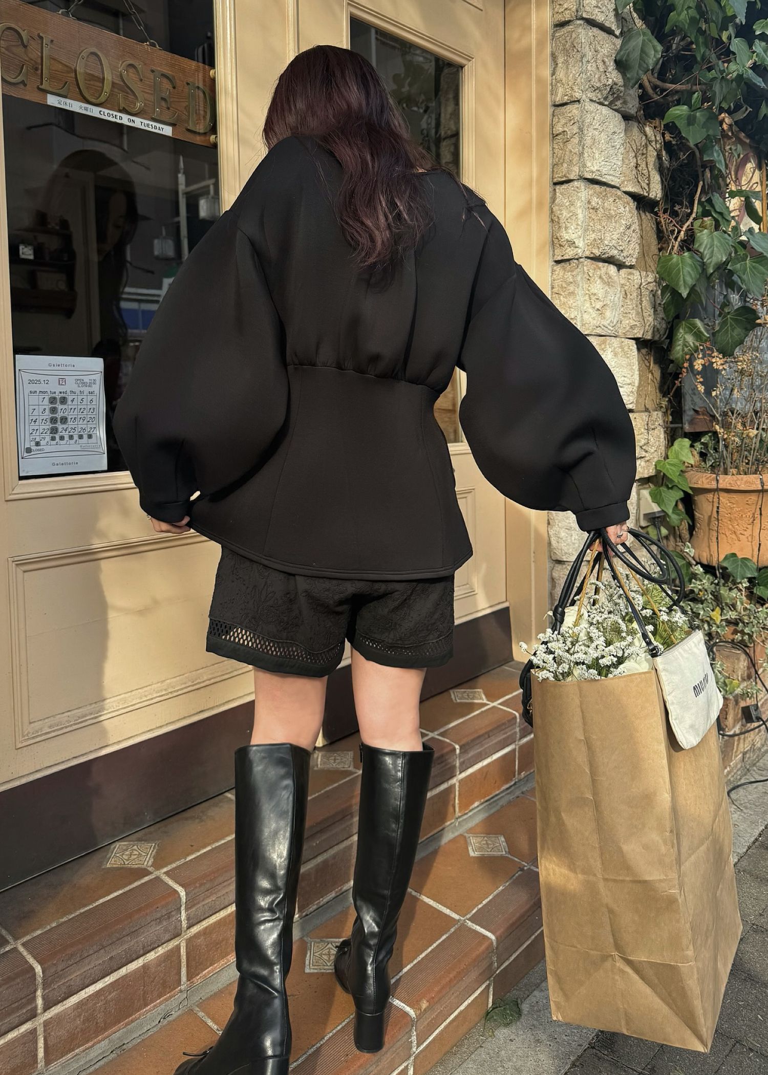 v neck volume sleeve peplum ponte tops