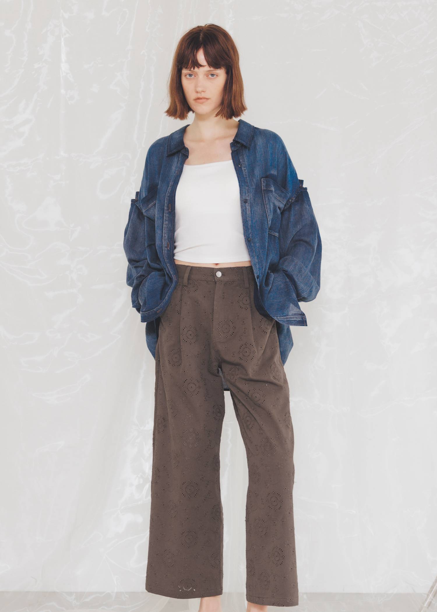 indigo gauze open shoulder oversize SH