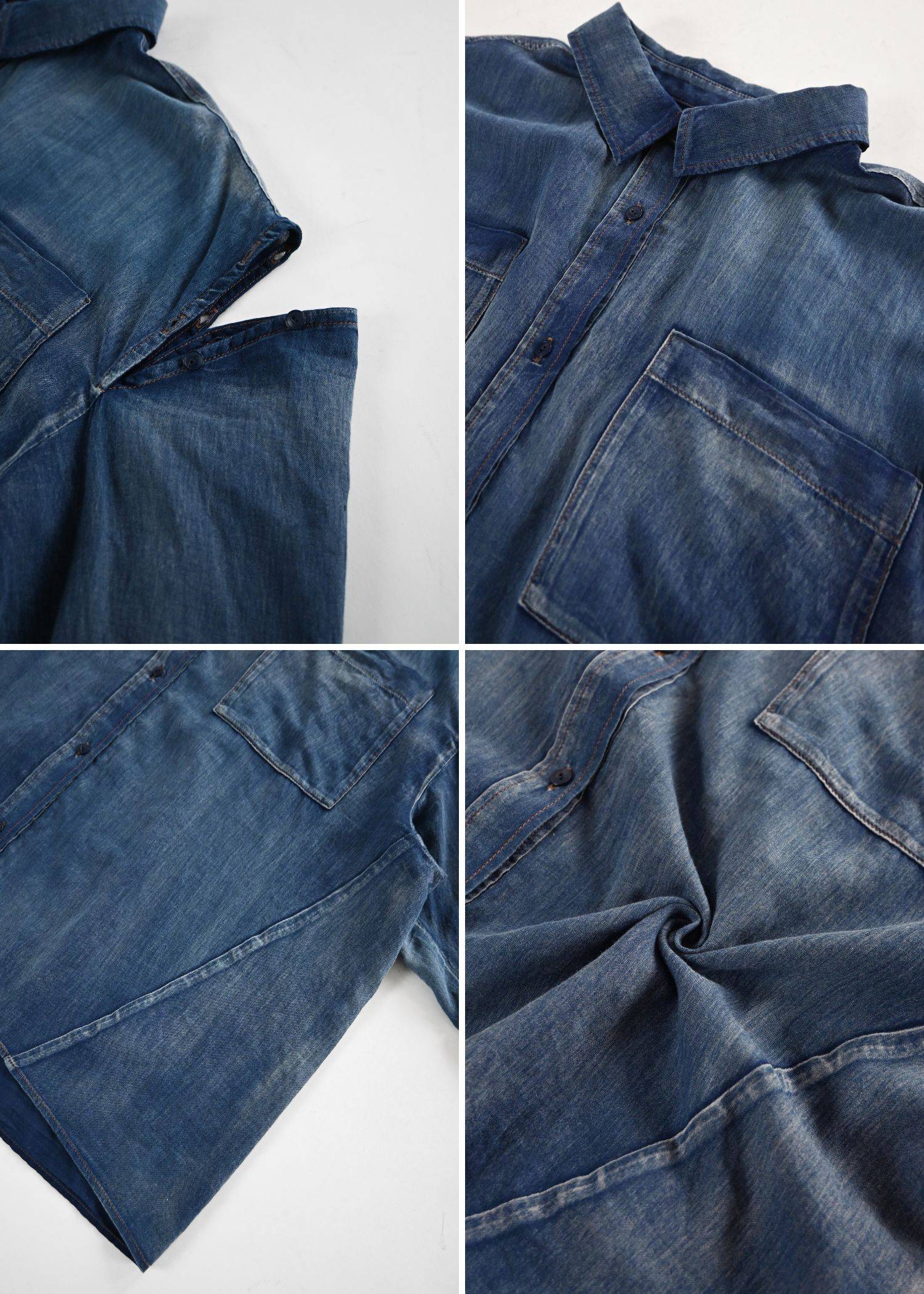 indigo gauze open shoulder oversize SH