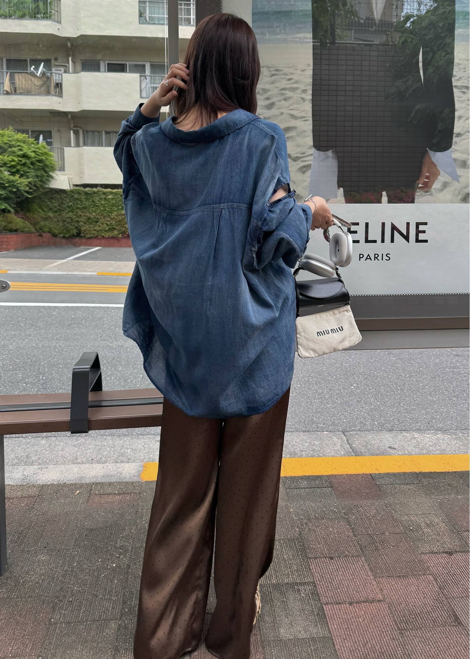 indigo gauze open shoulder oversize SH