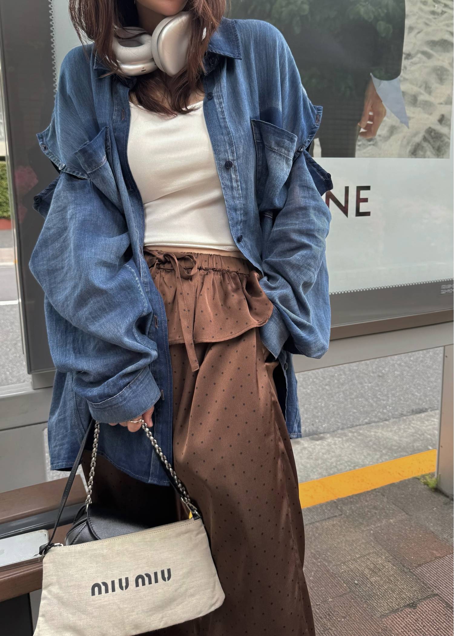 indigo gauze open shoulder oversize SH