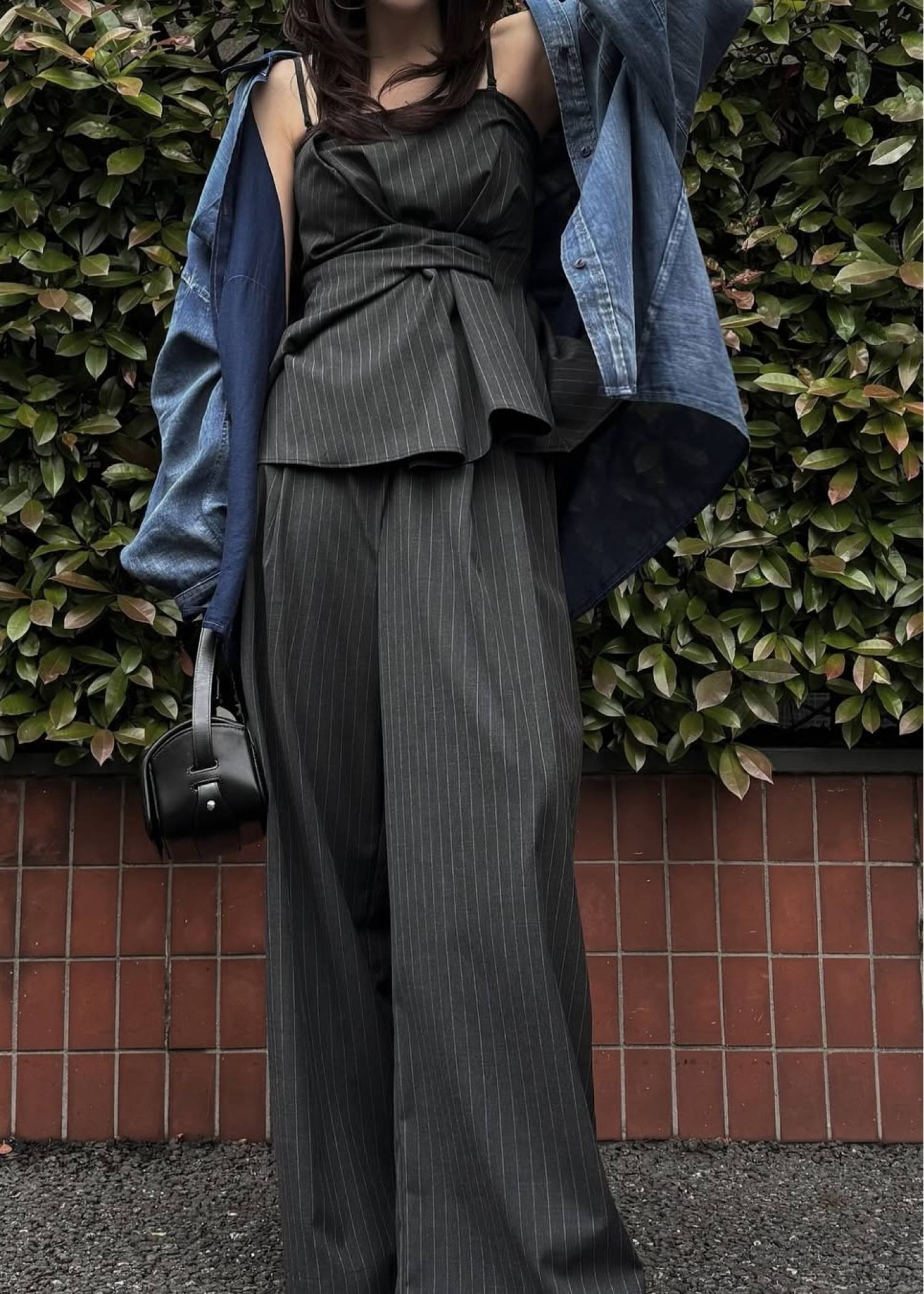 indigo gauze open shoulder oversize SH