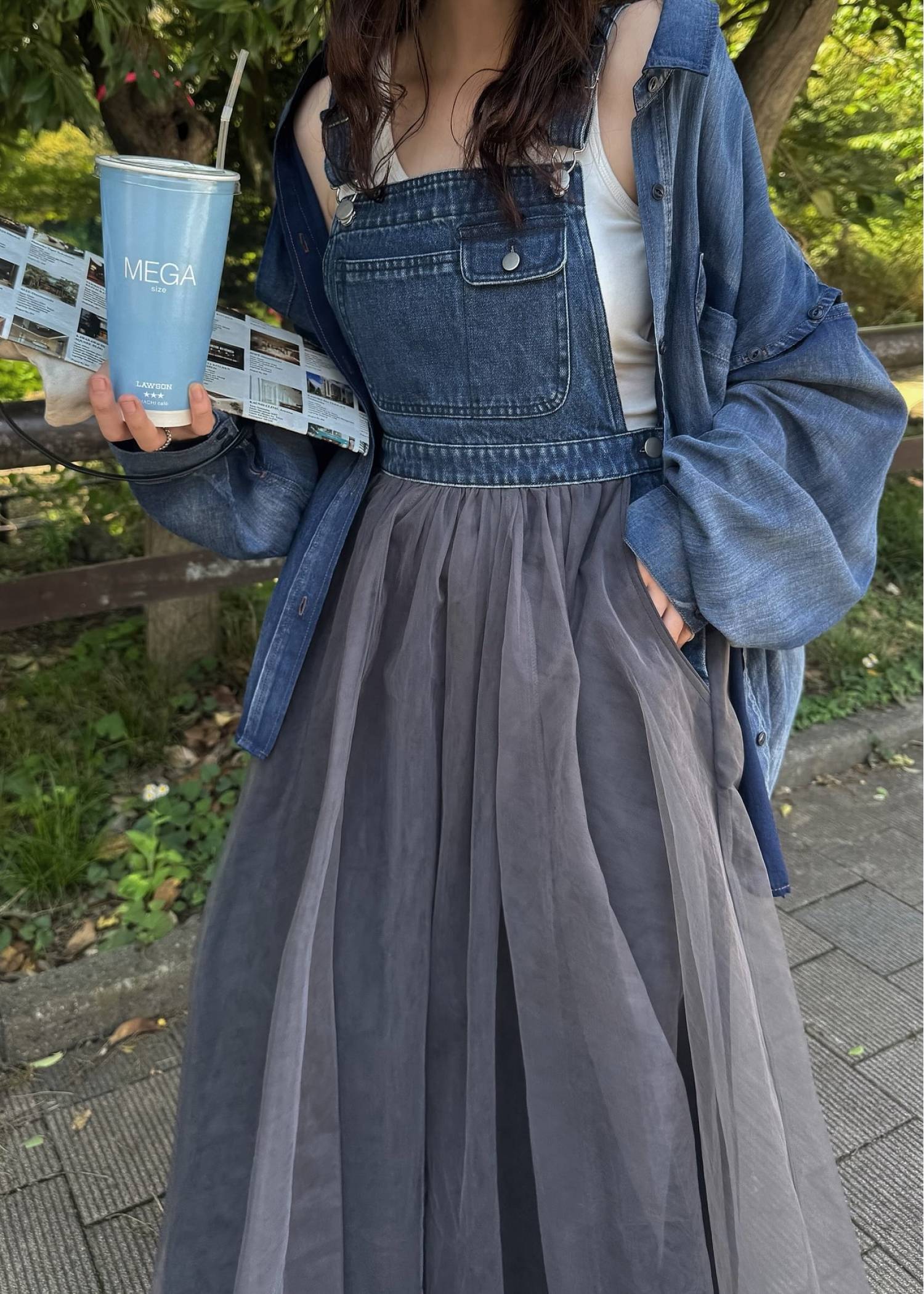 indigo gauze open shoulder oversize SH