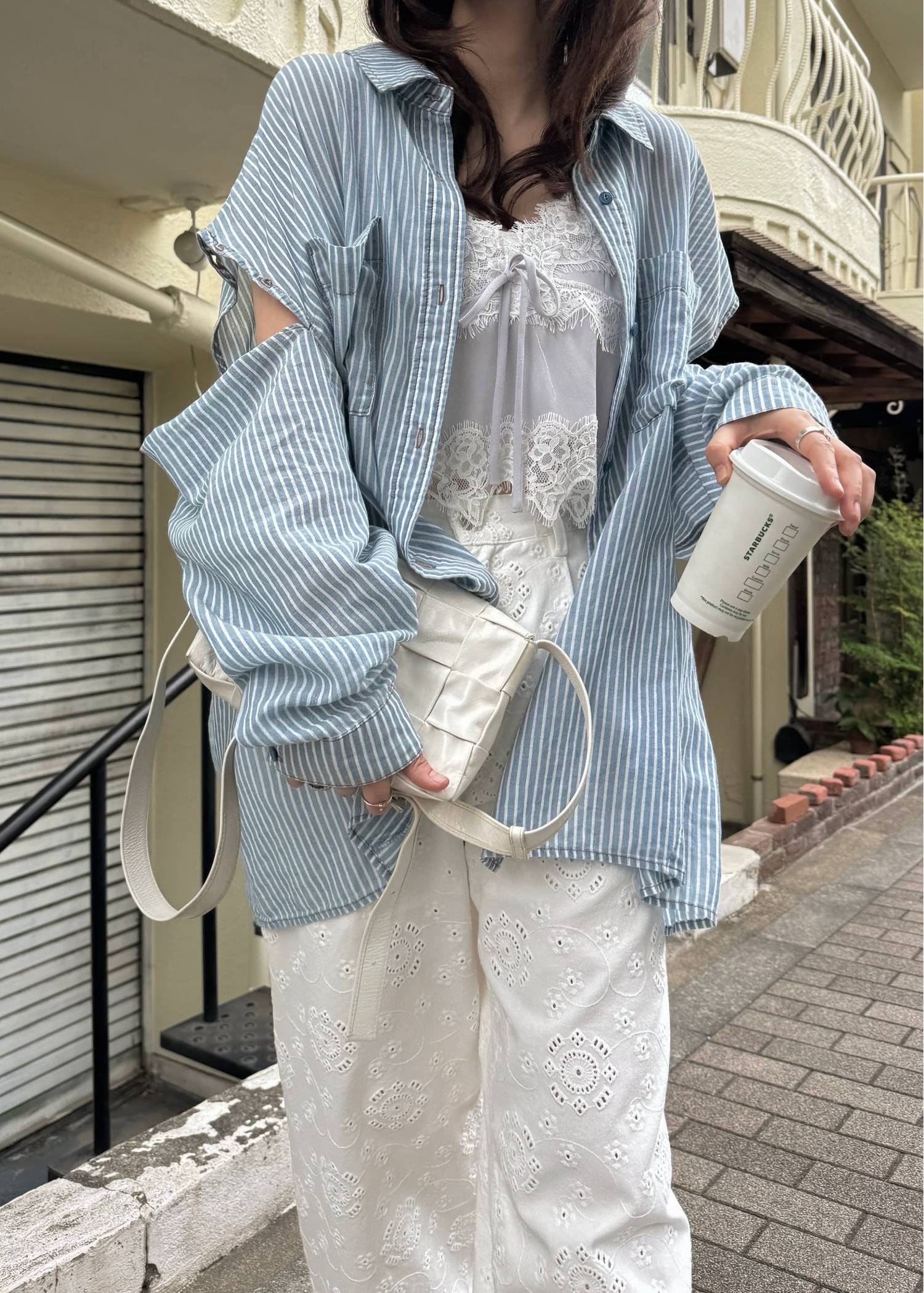 indigo gauze open shoulder oversize SH