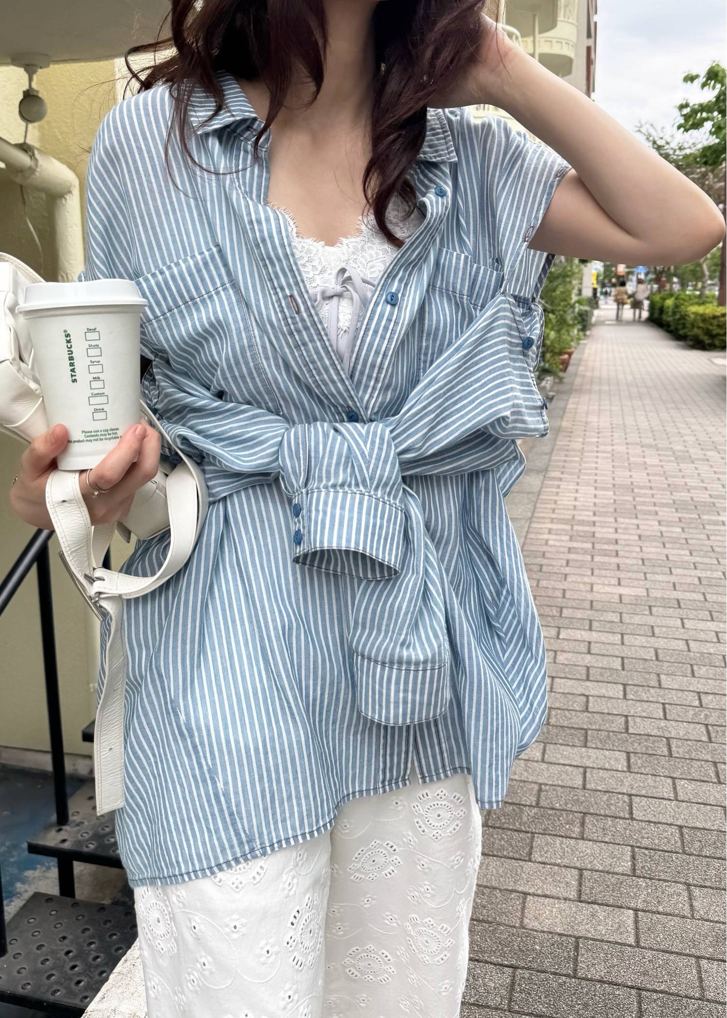 indigo gauze open shoulder oversize SH