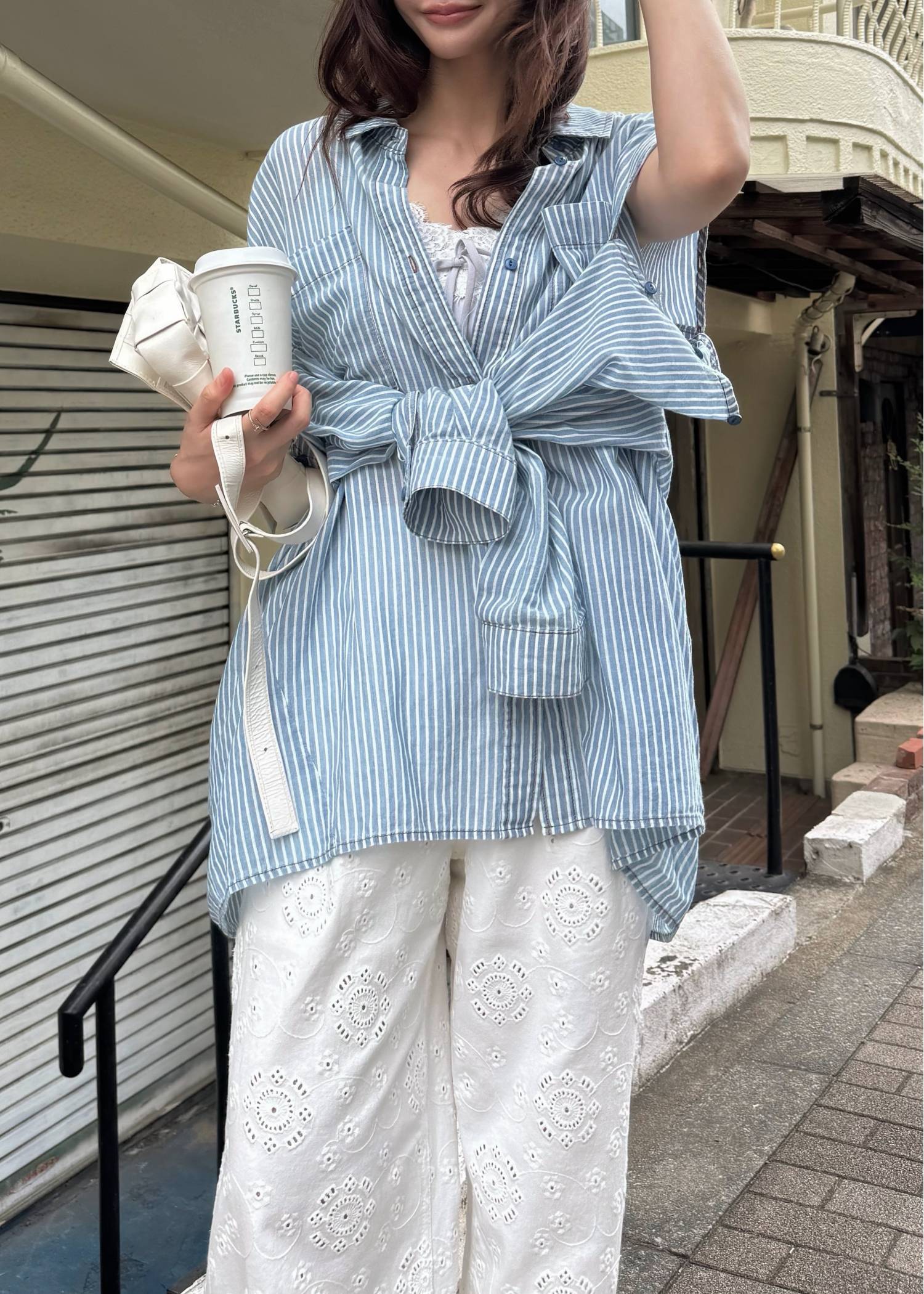 indigo gauze open shoulder oversize SH