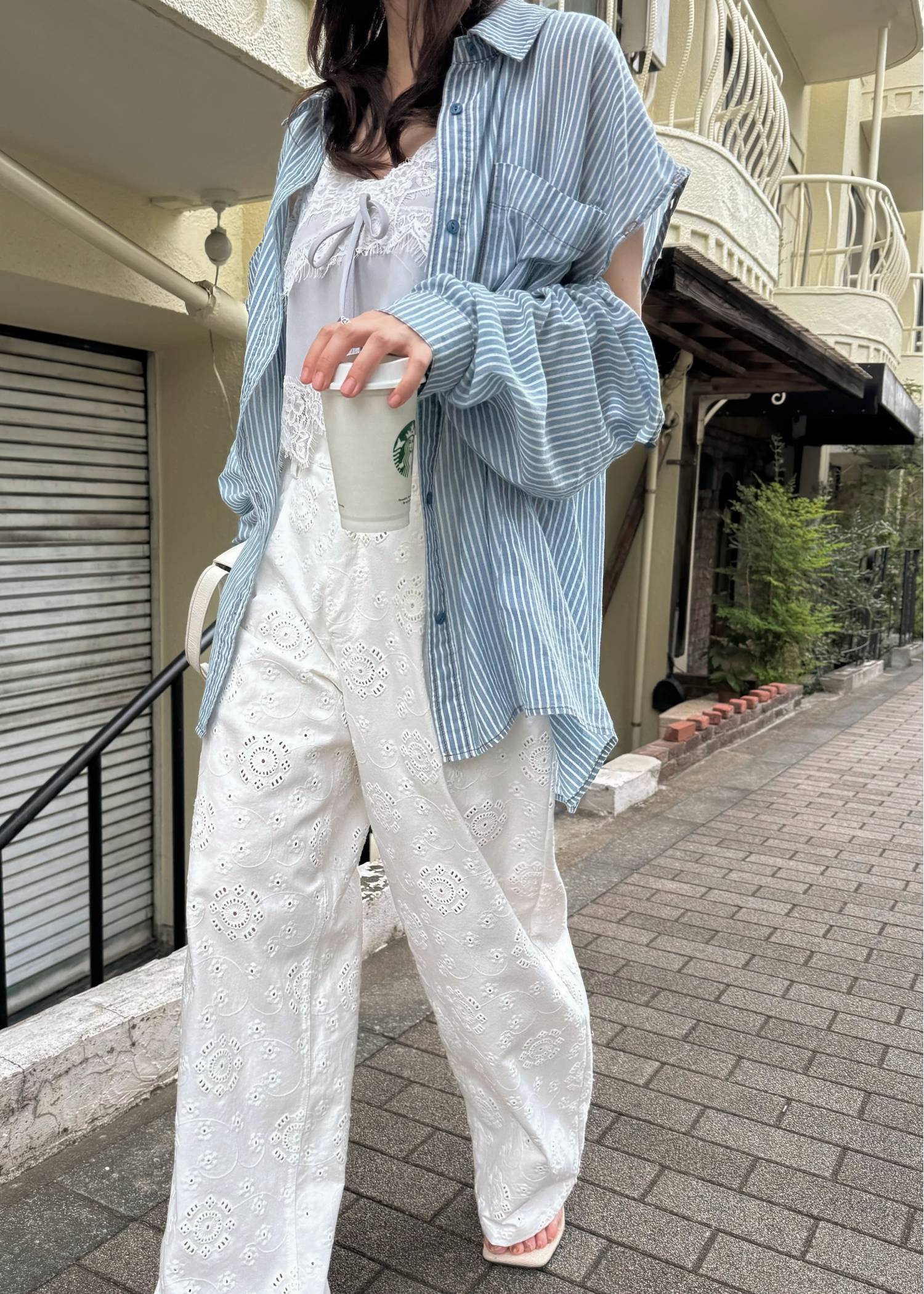 indigo gauze open shoulder oversize SH