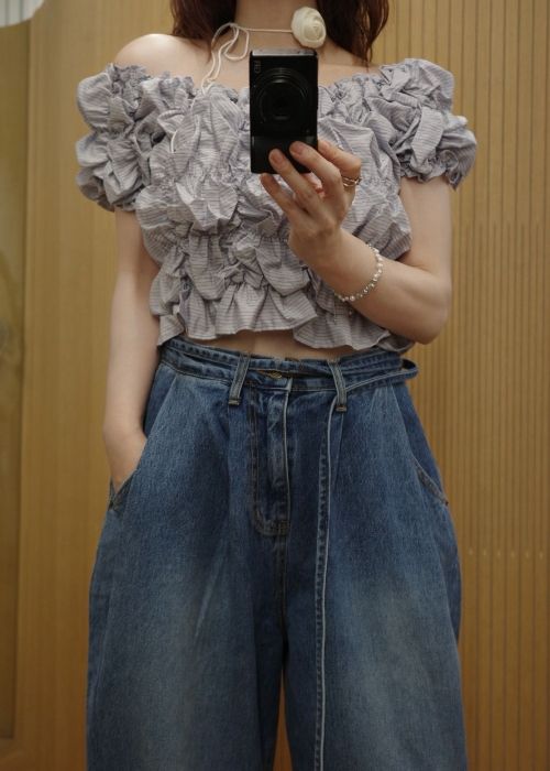 whip shirring stripe 2way tops