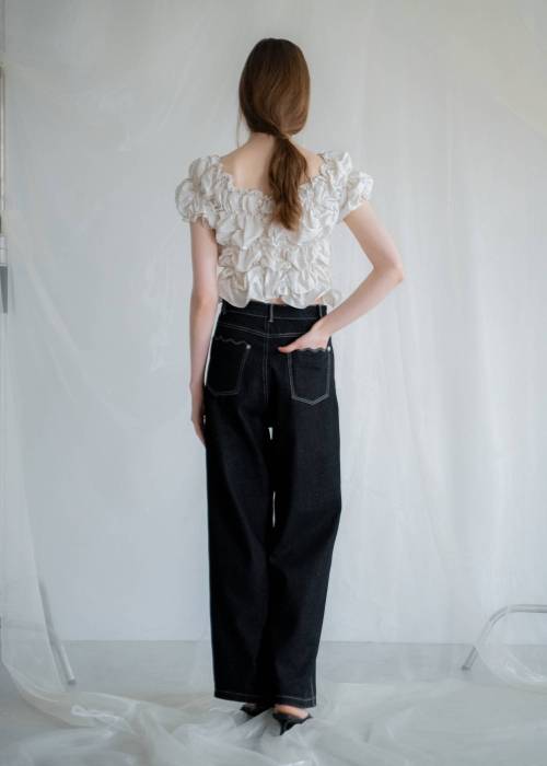 whip shirring stripe 2way tops