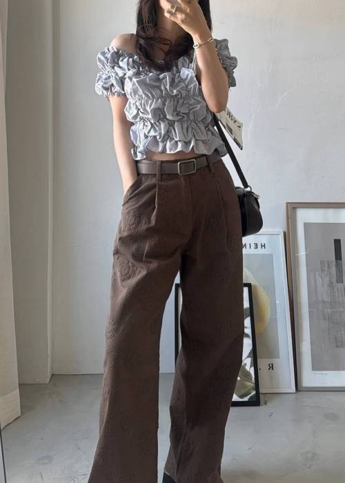 whip shirring stripe 2way tops