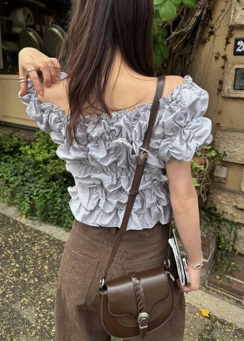 whip shirring stripe 2way tops