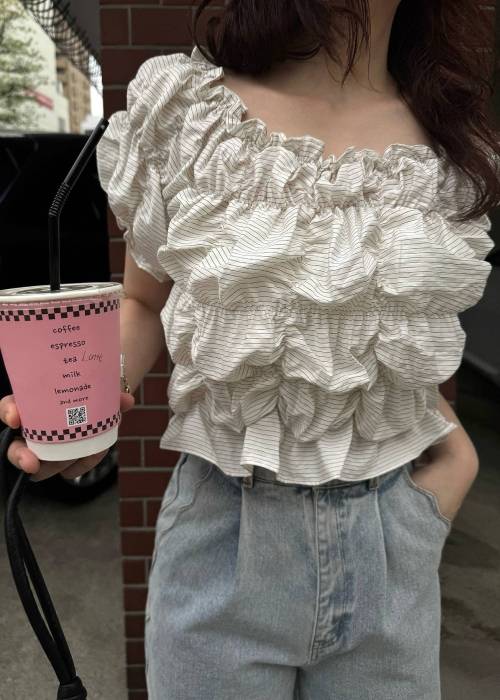 whip shirring stripe 2way tops