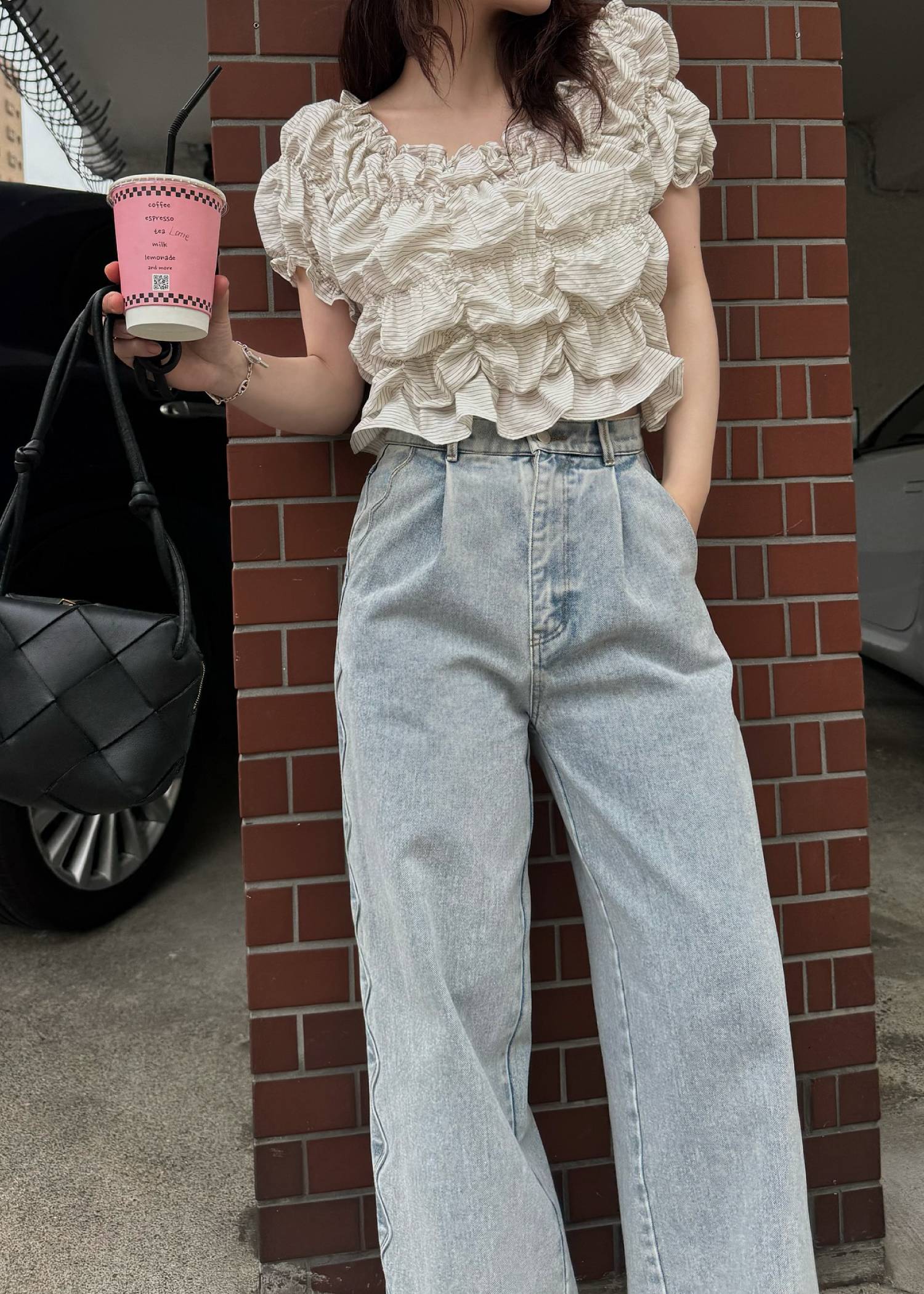 whip shirring stripe 2way tops