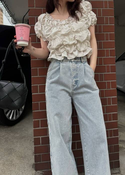 whip shirring stripe 2way tops