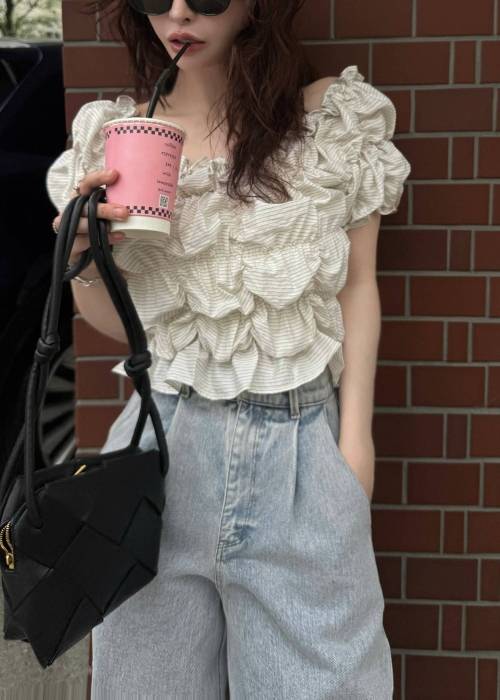 whip shirring stripe 2way tops