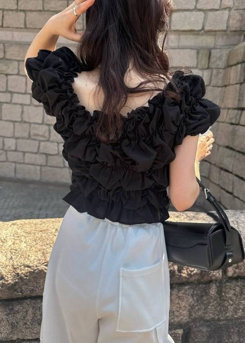 whip shirring stripe 2way tops