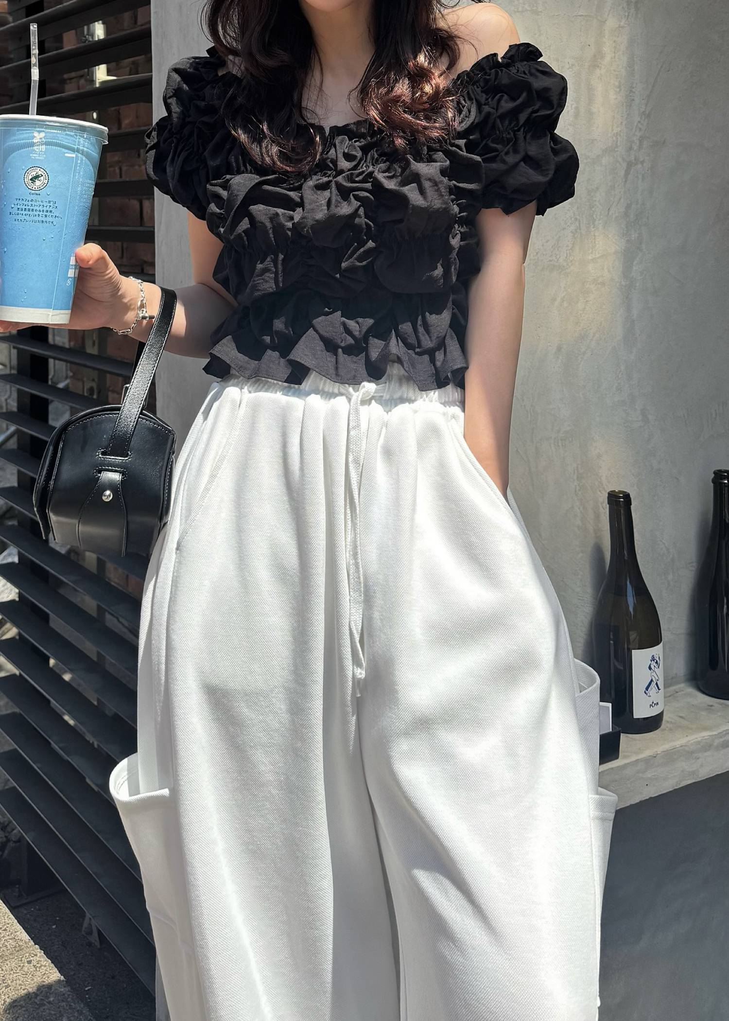 whip shirring stripe 2way tops