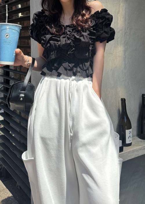 whip shirring stripe 2way tops