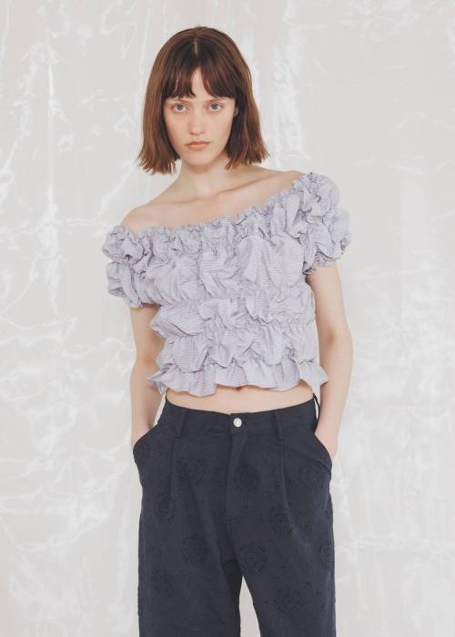 whip shirring stripe 2way tops