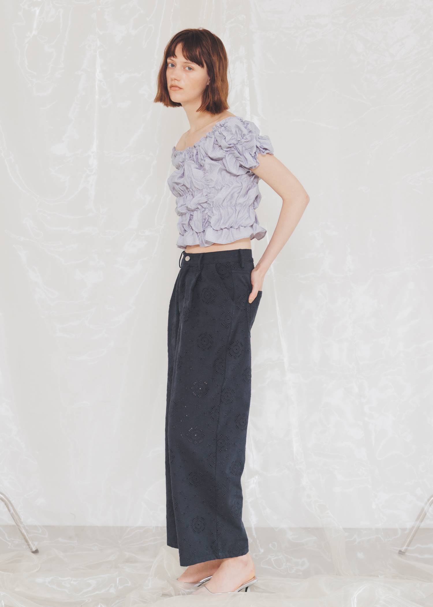 whip shirring stripe 2way tops
