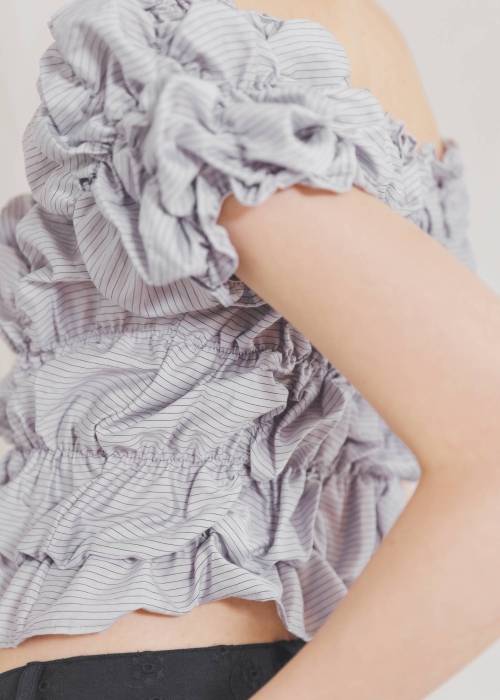 whip shirring stripe 2way tops