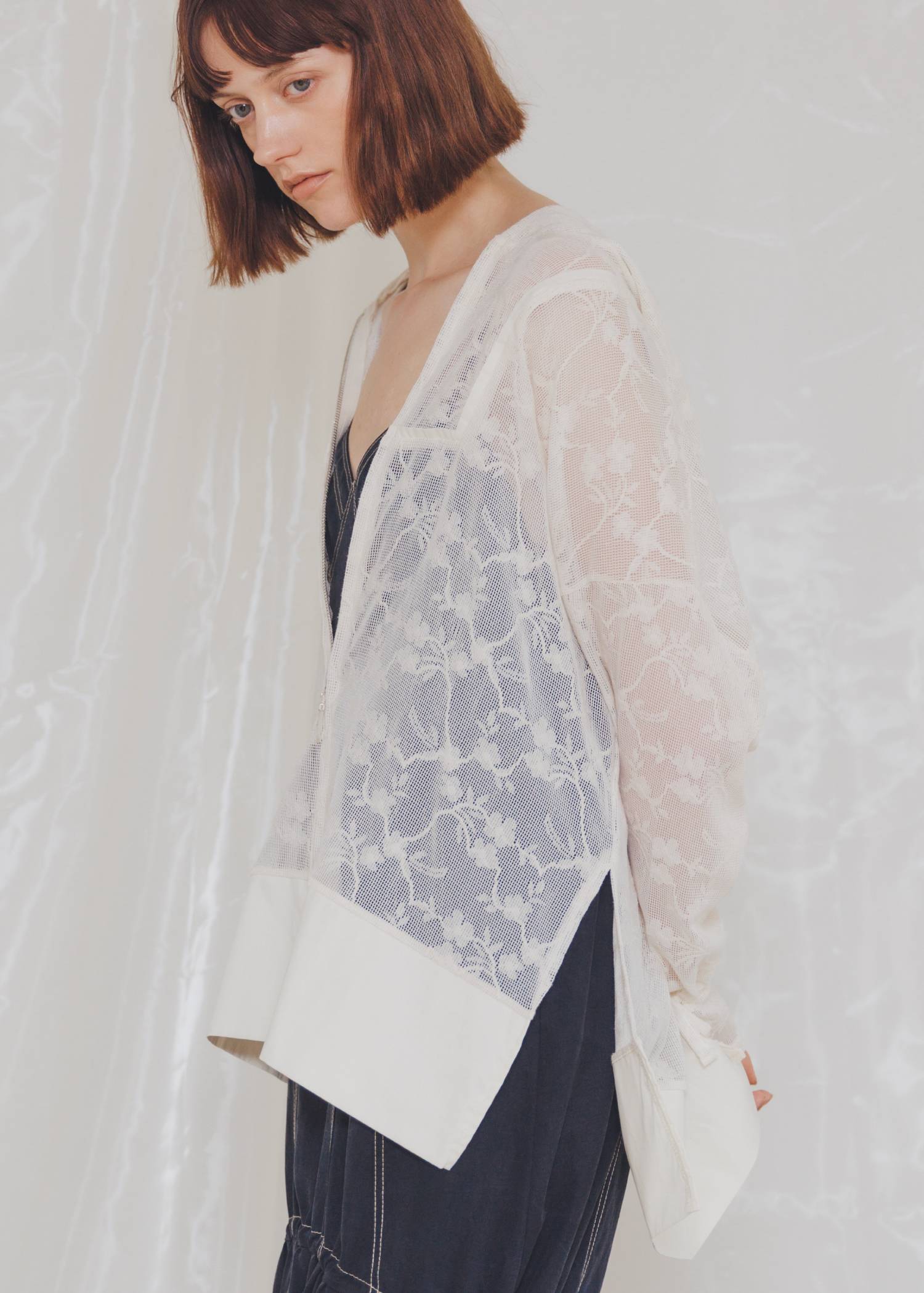 sheer mesh lace trim hoodie tops