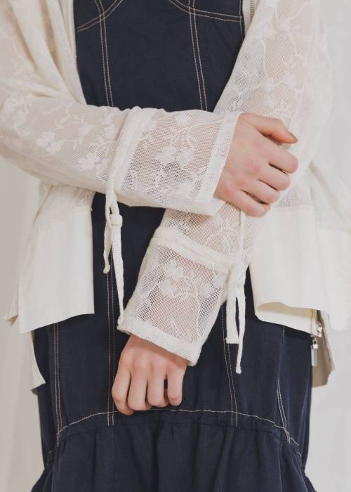 sheer mesh lace trim hoodie tops