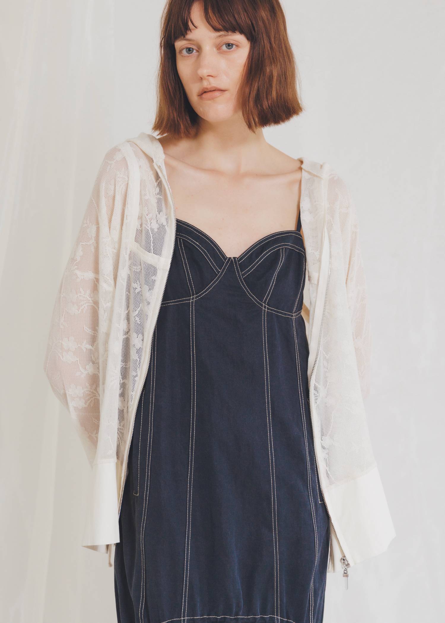 sheer mesh lace trim hoodie tops