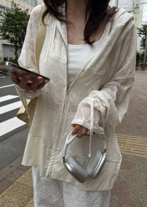 sheer mesh lace trim hoodie tops
