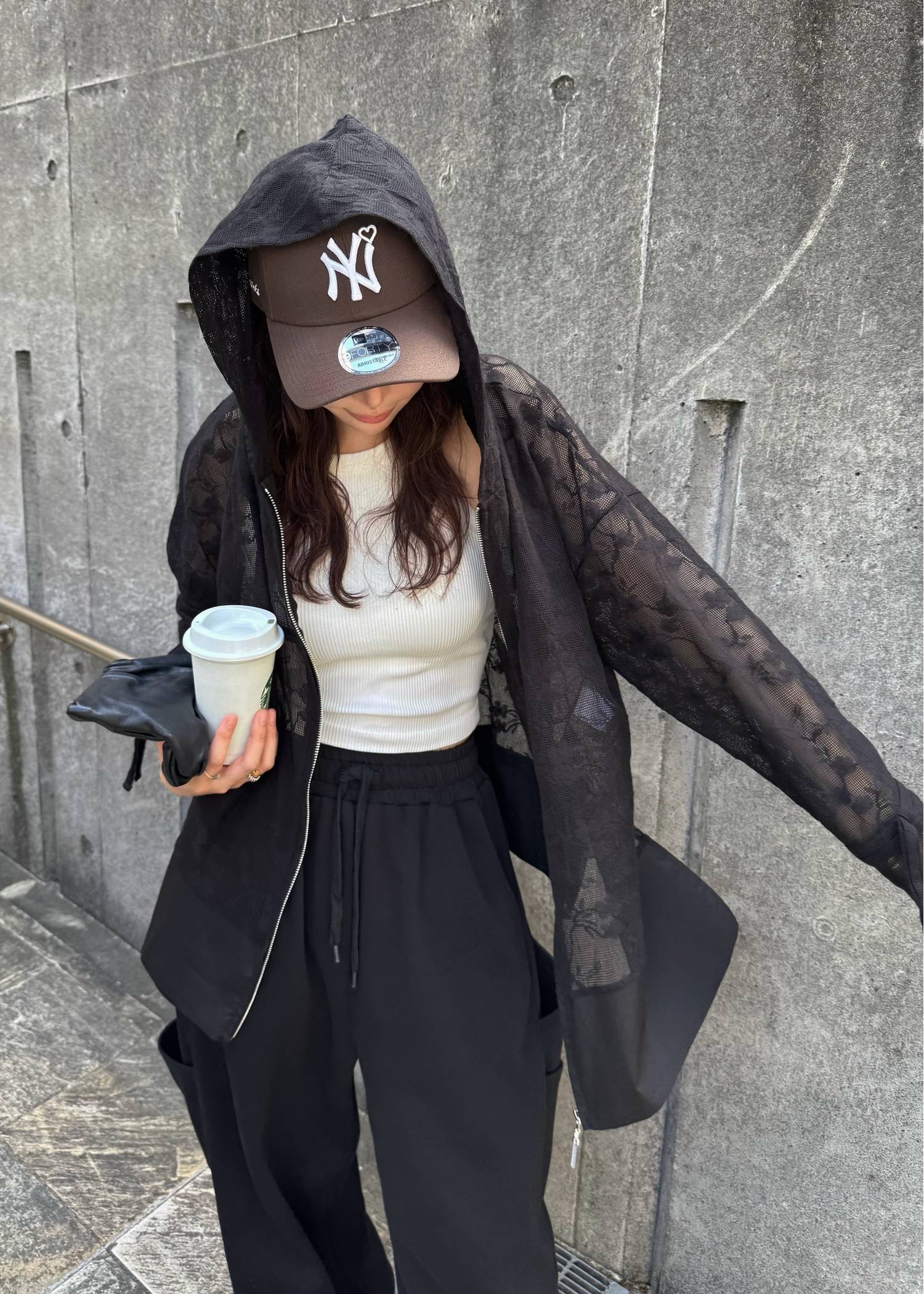 sheer mesh lace trim hoodie tops