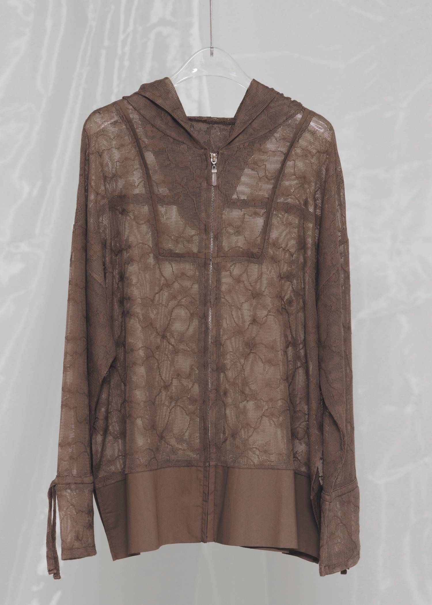sheer mesh lace trim hoodie tops