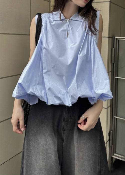 volume balloon gather no sleeve tops