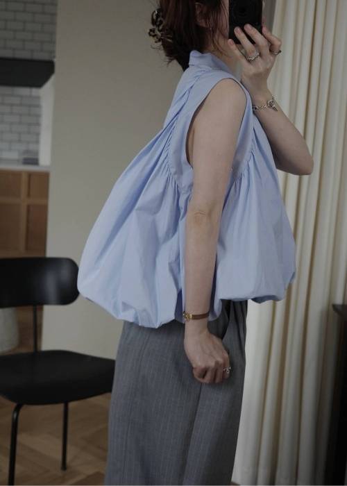volume balloon gather no sleeve tops