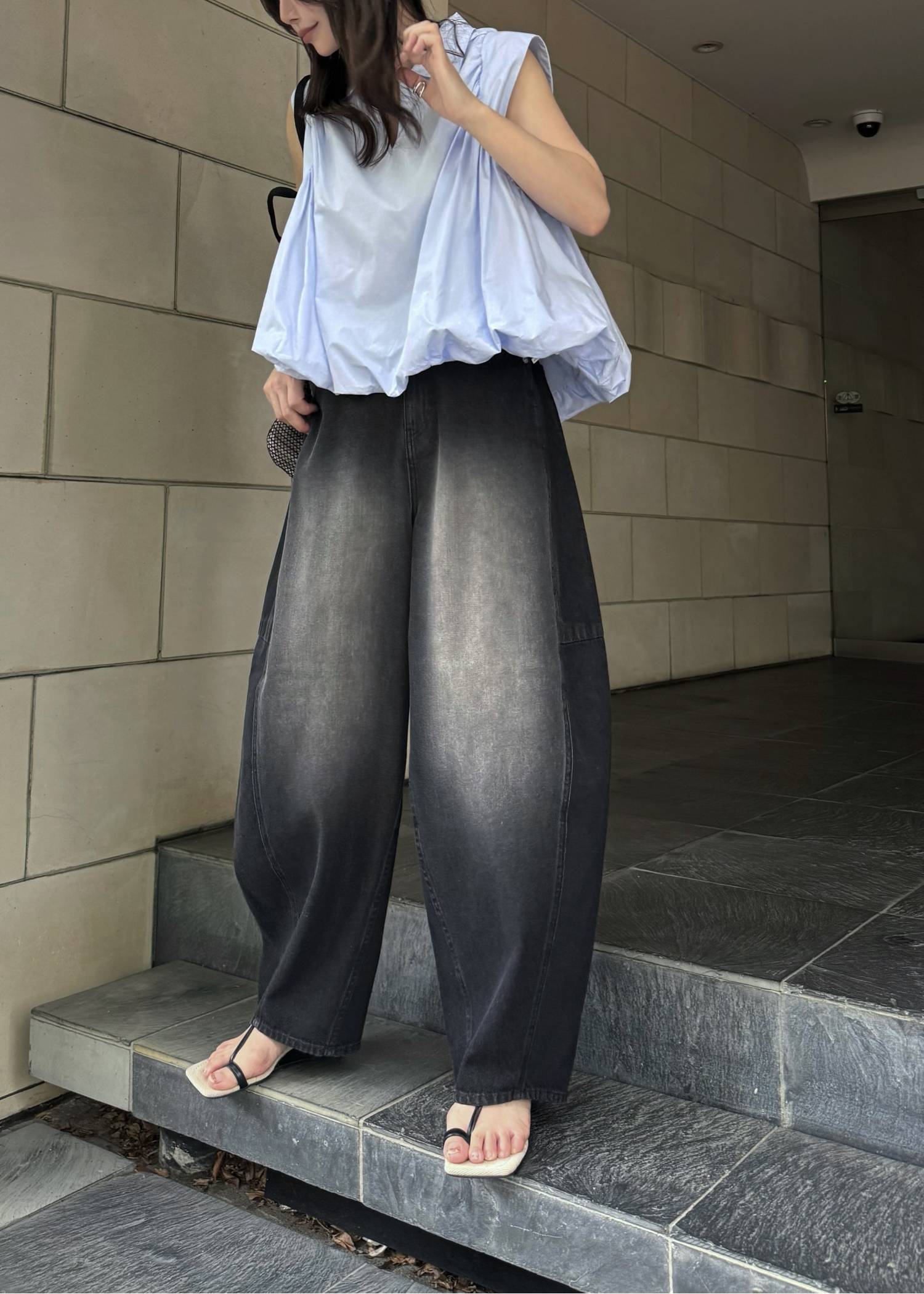 volume balloon gather no sleeve tops