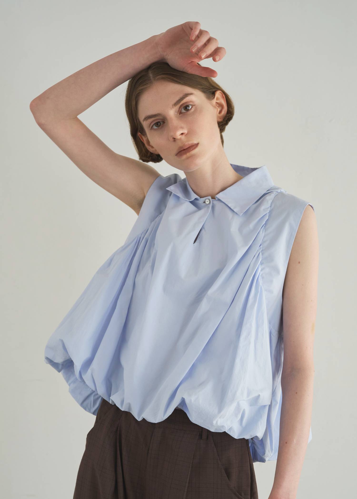 volume balloon gather no sleeve tops