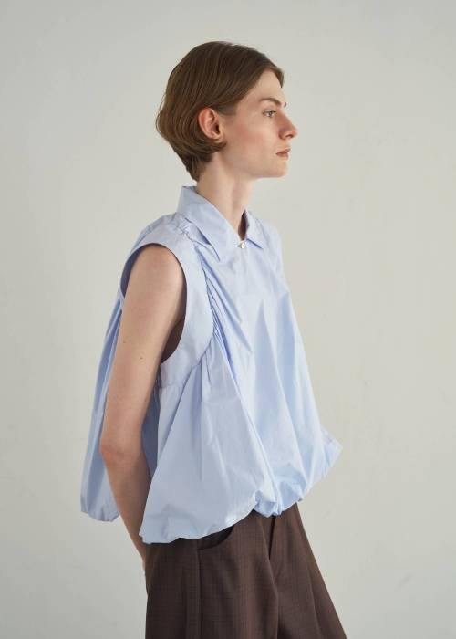 volume balloon gather no sleeve tops