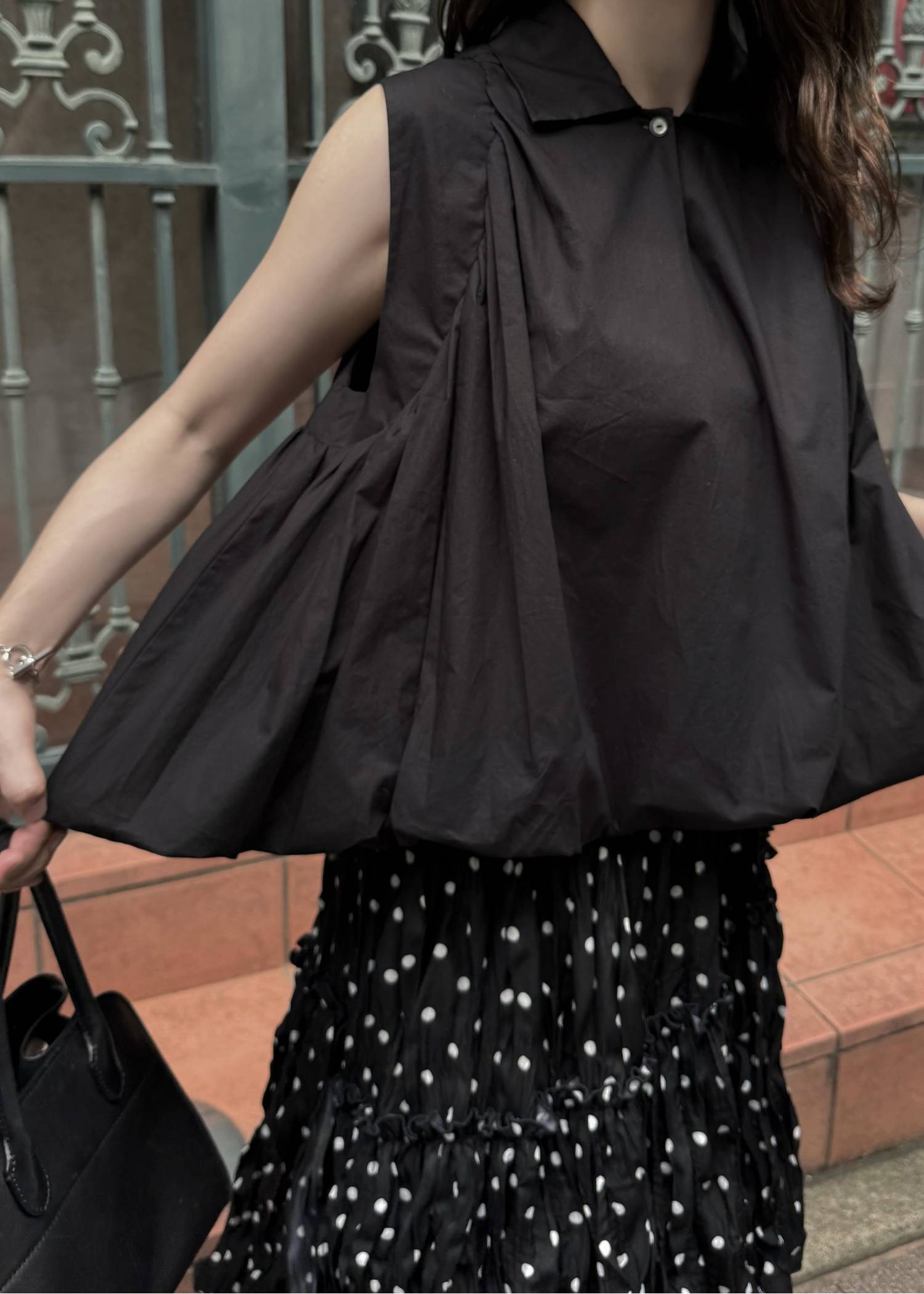 volume balloon gather no sleeve tops