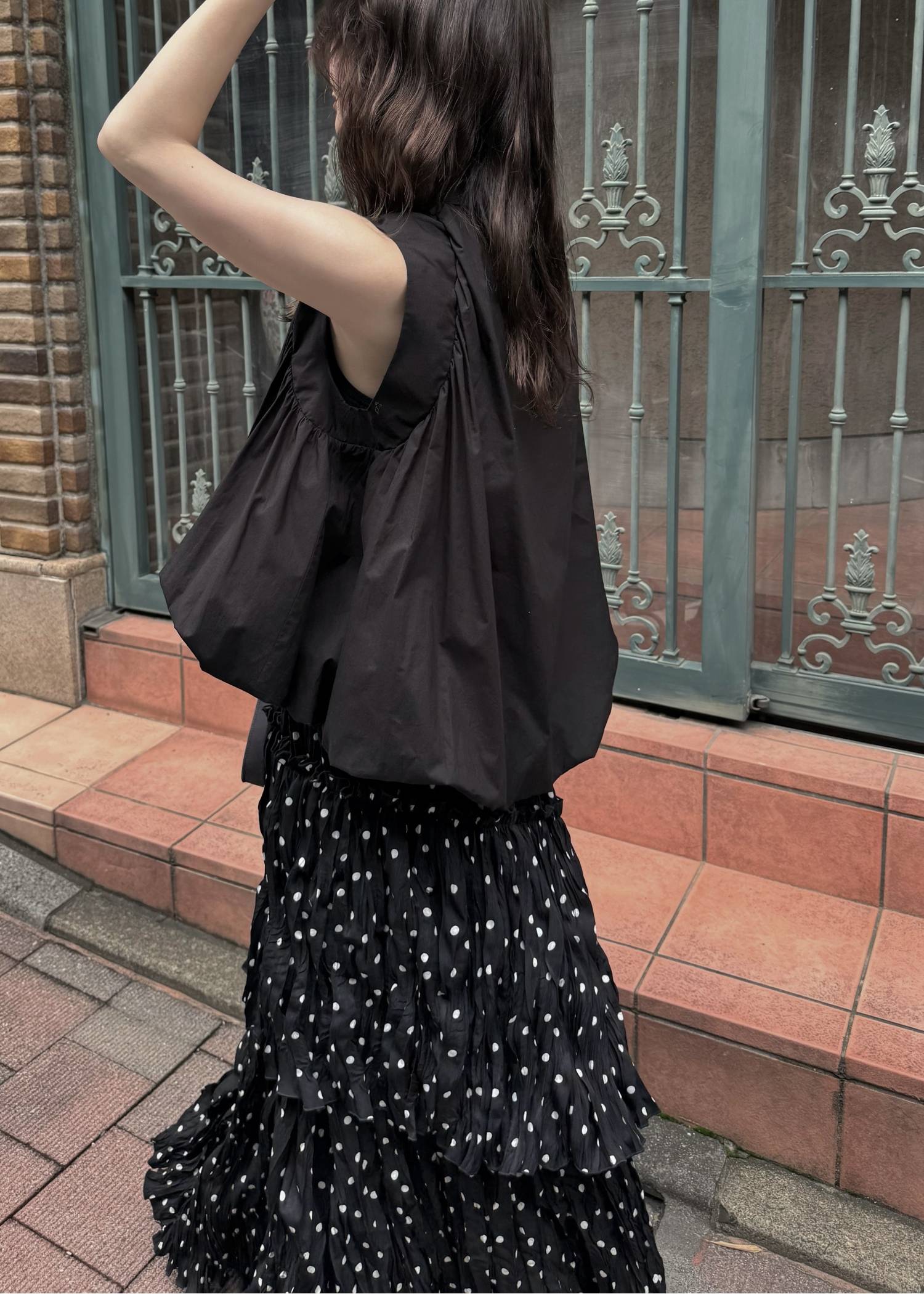 volume balloon gather no sleeve tops