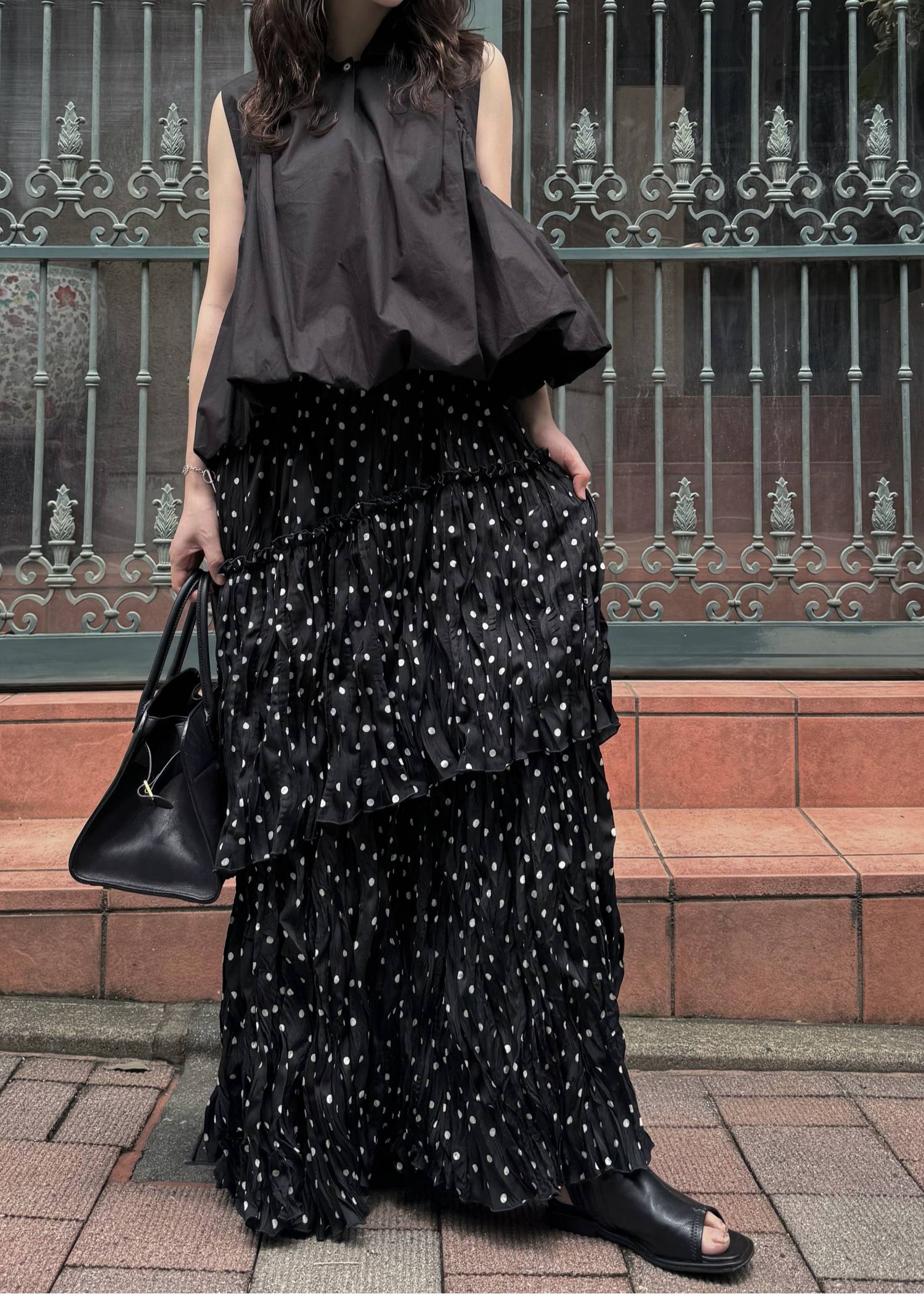 volume balloon gather no sleeve tops