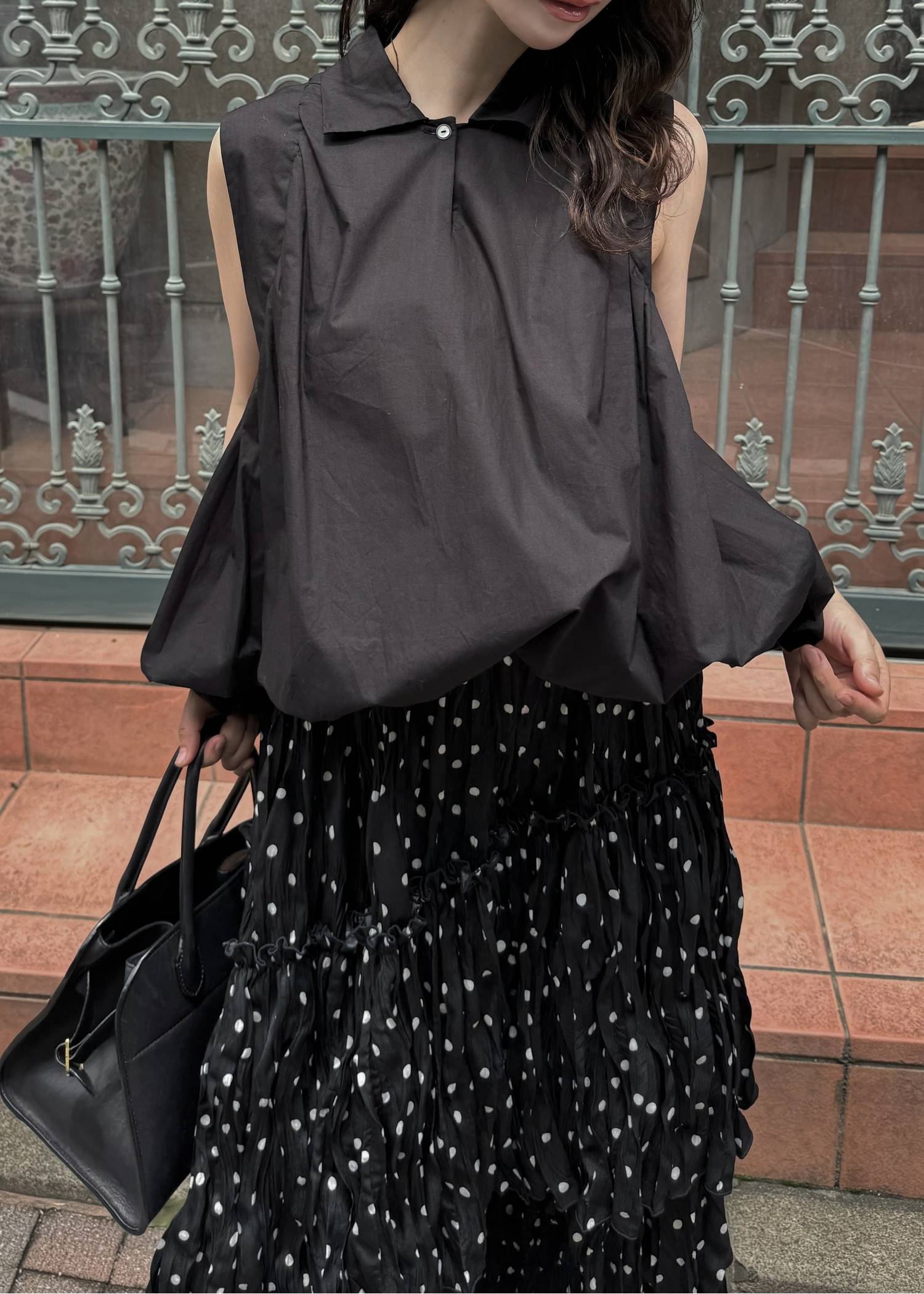 volume balloon gather no sleeve tops