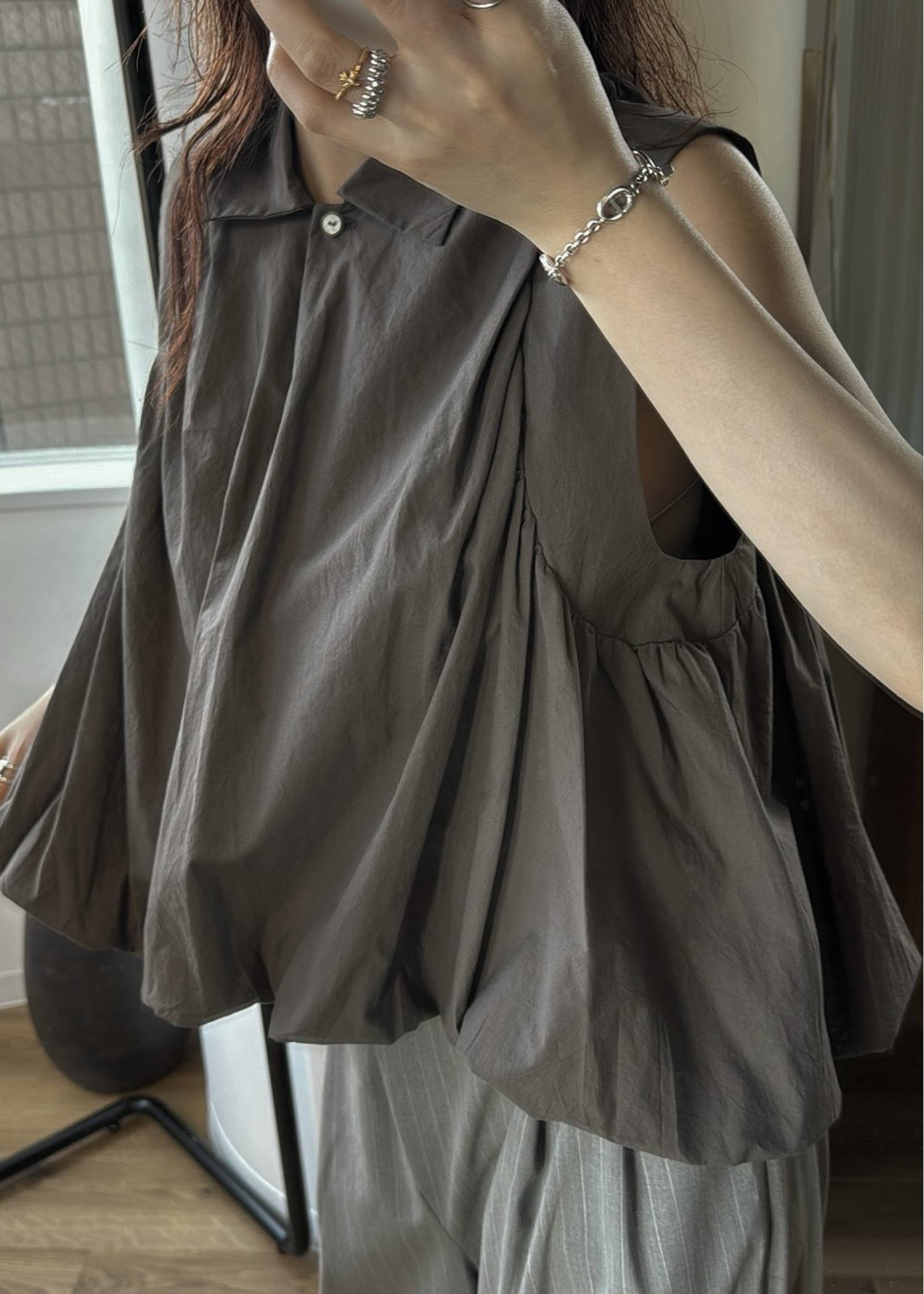 volume balloon gather no sleeve tops