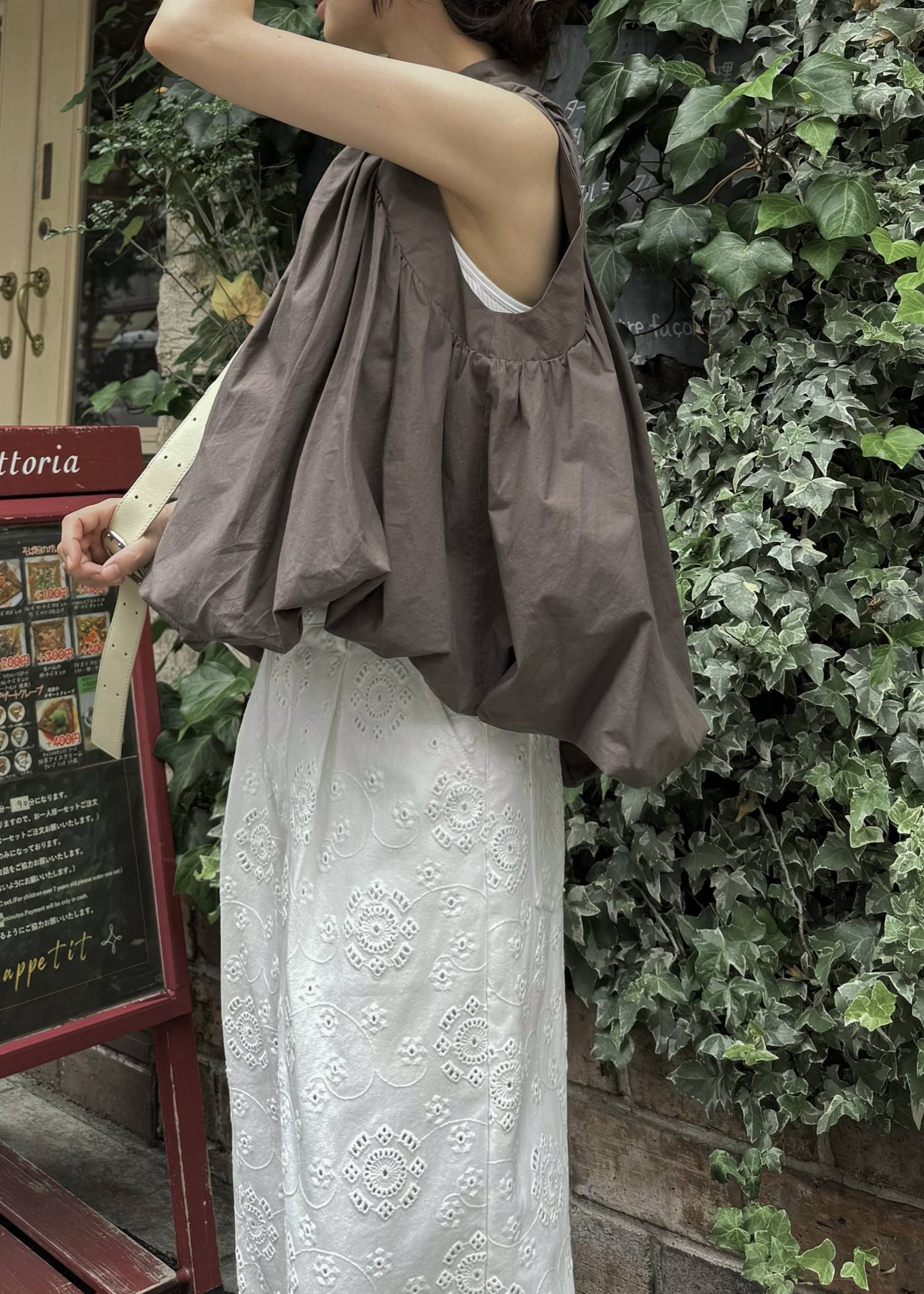 volume balloon gather no sleeve tops