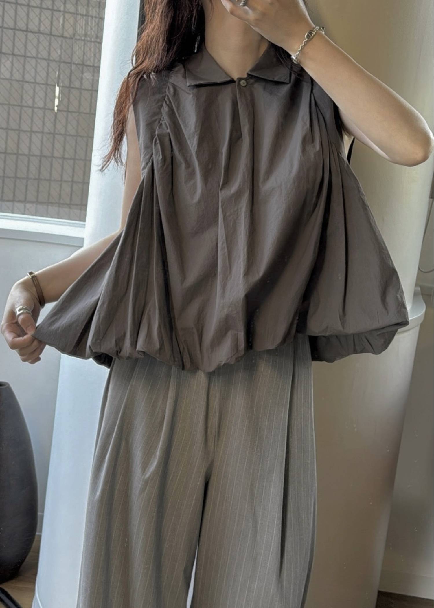 volume balloon gather no sleeve tops