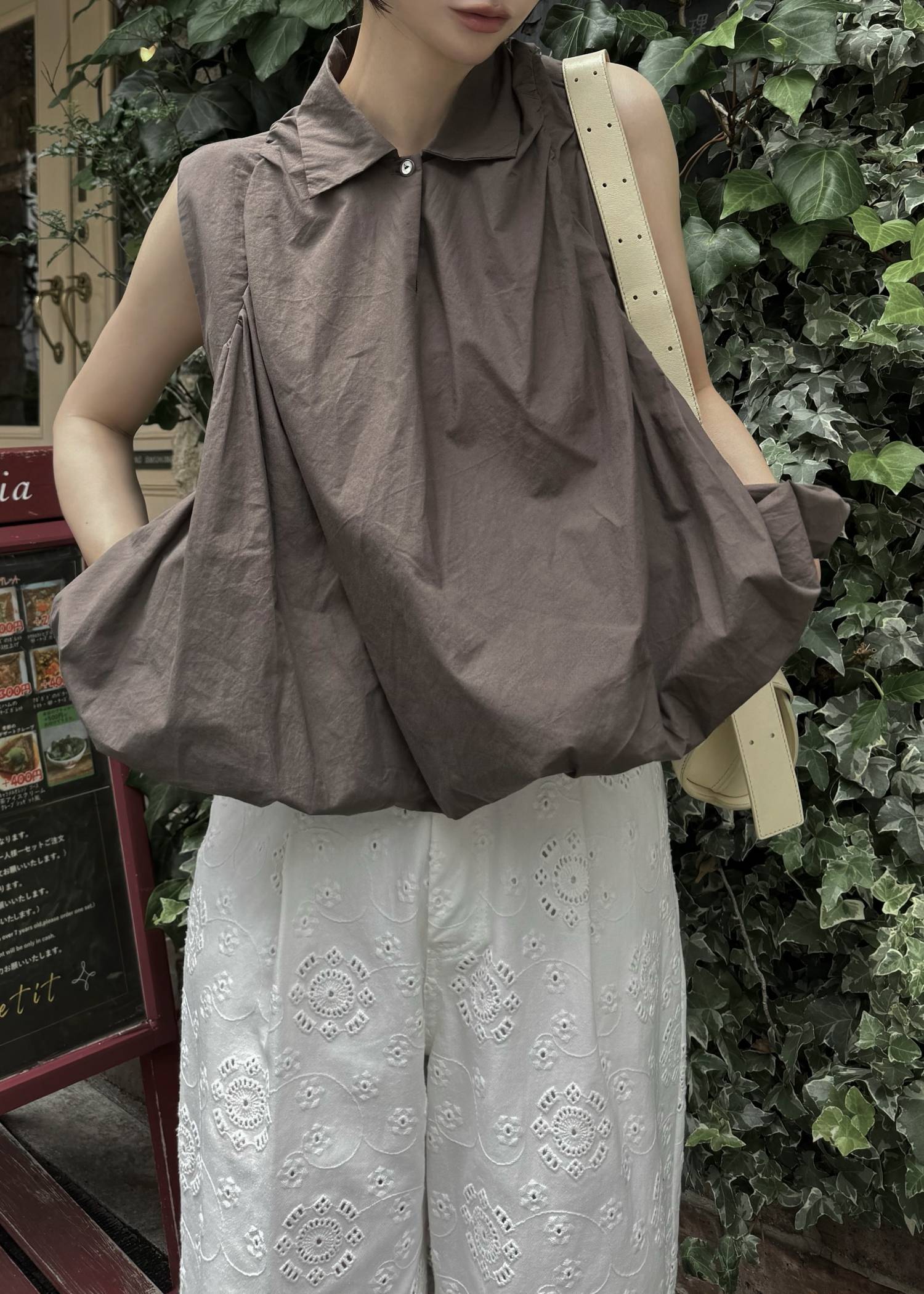 volume balloon gather no sleeve tops