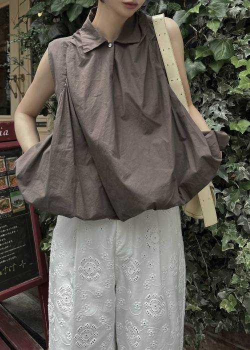 volume balloon gather no sleeve tops