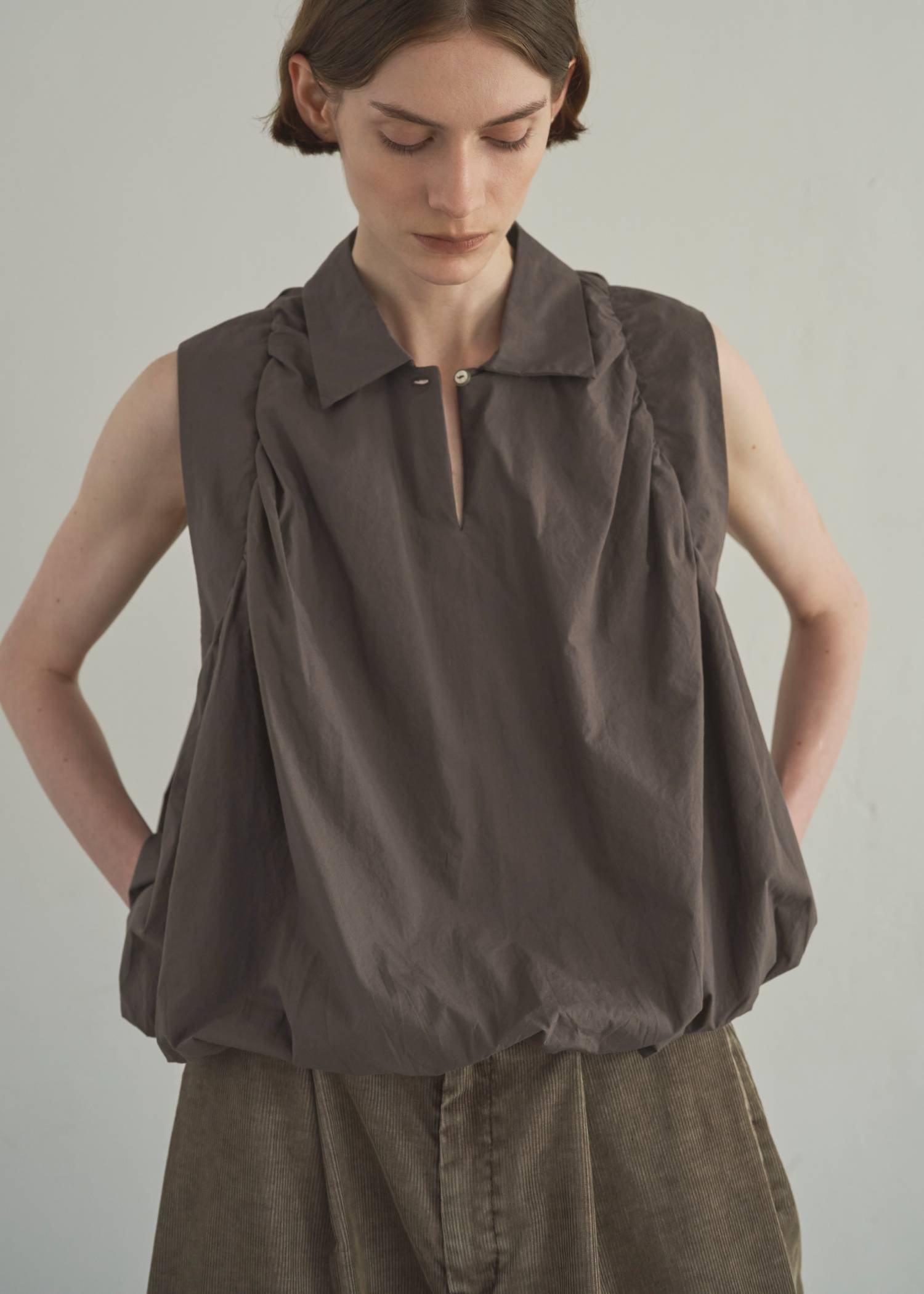 volume balloon gather no sleeve tops